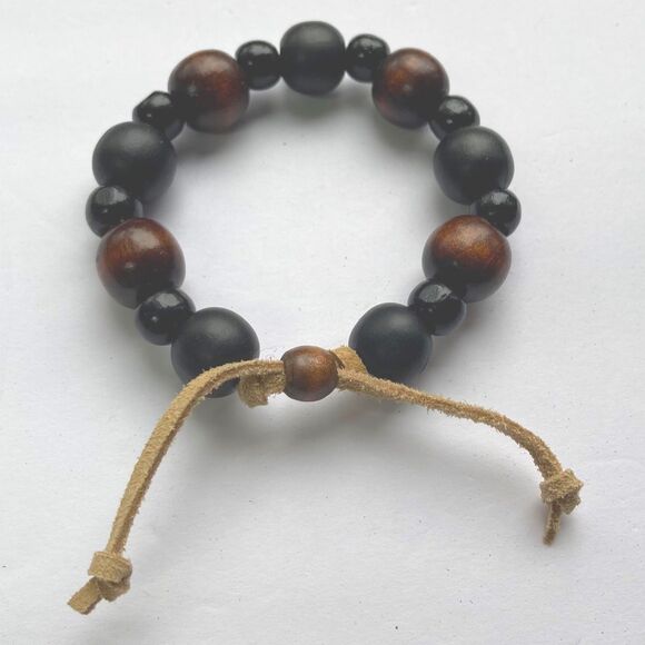 Suede Cord Bracelet with Wood Beads Adjustable Suede Cord 10-13 inches - Picture 2 of 9